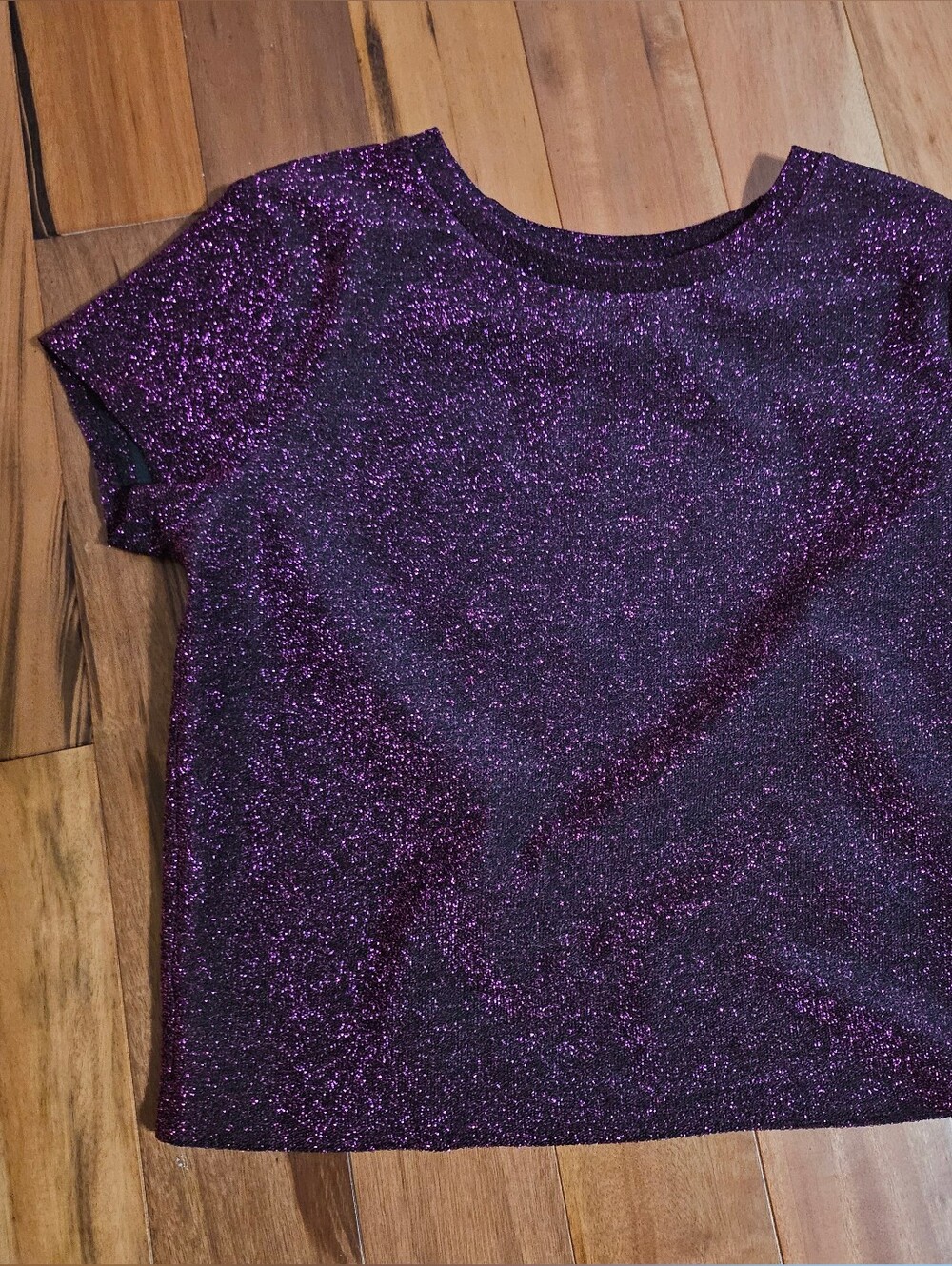 wild fable Glittery Purple Short Sleeve Cropped Crewneck Top